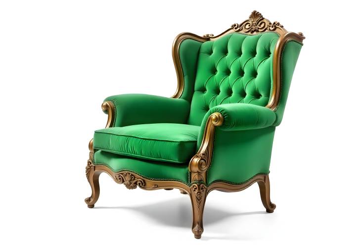 Vintage Green Armchair in Palace Style on White Isolated Background